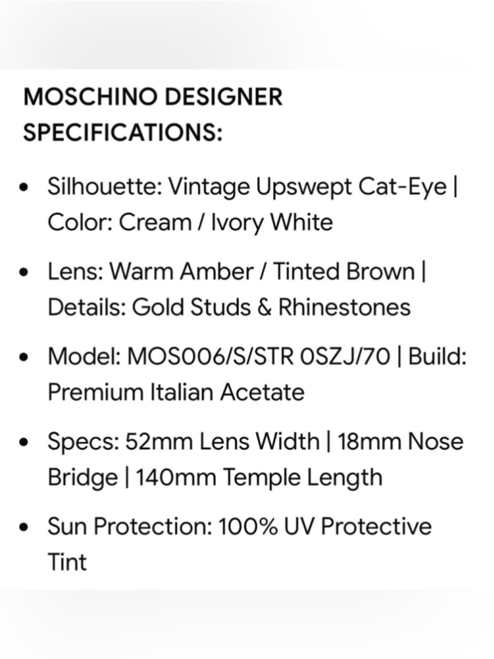 Moschino Crystal Embellished Cat Eye Sunglasses, Model MOS006/S/STR - Picture 10 of 11